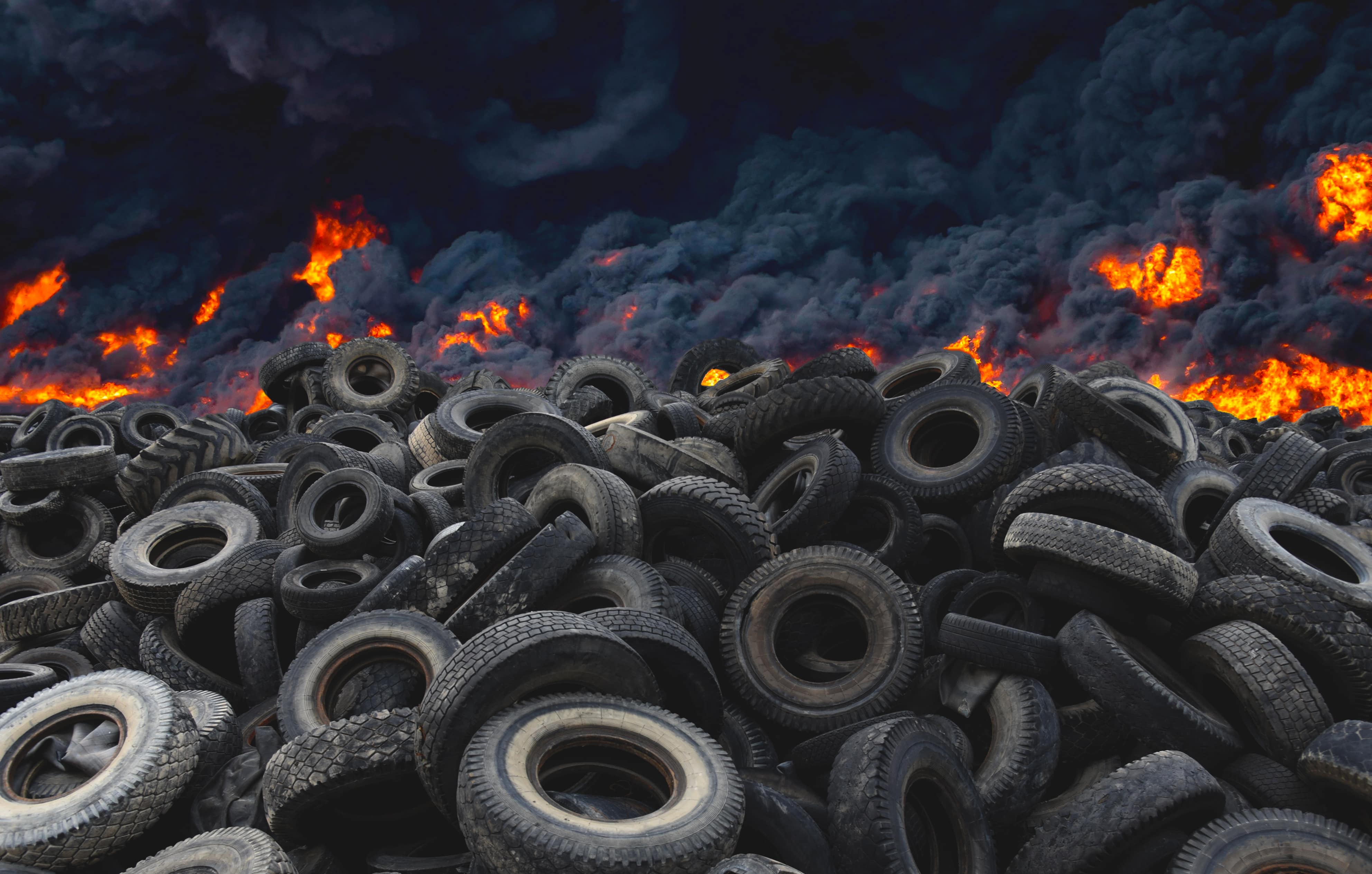 A lot of tires on fire